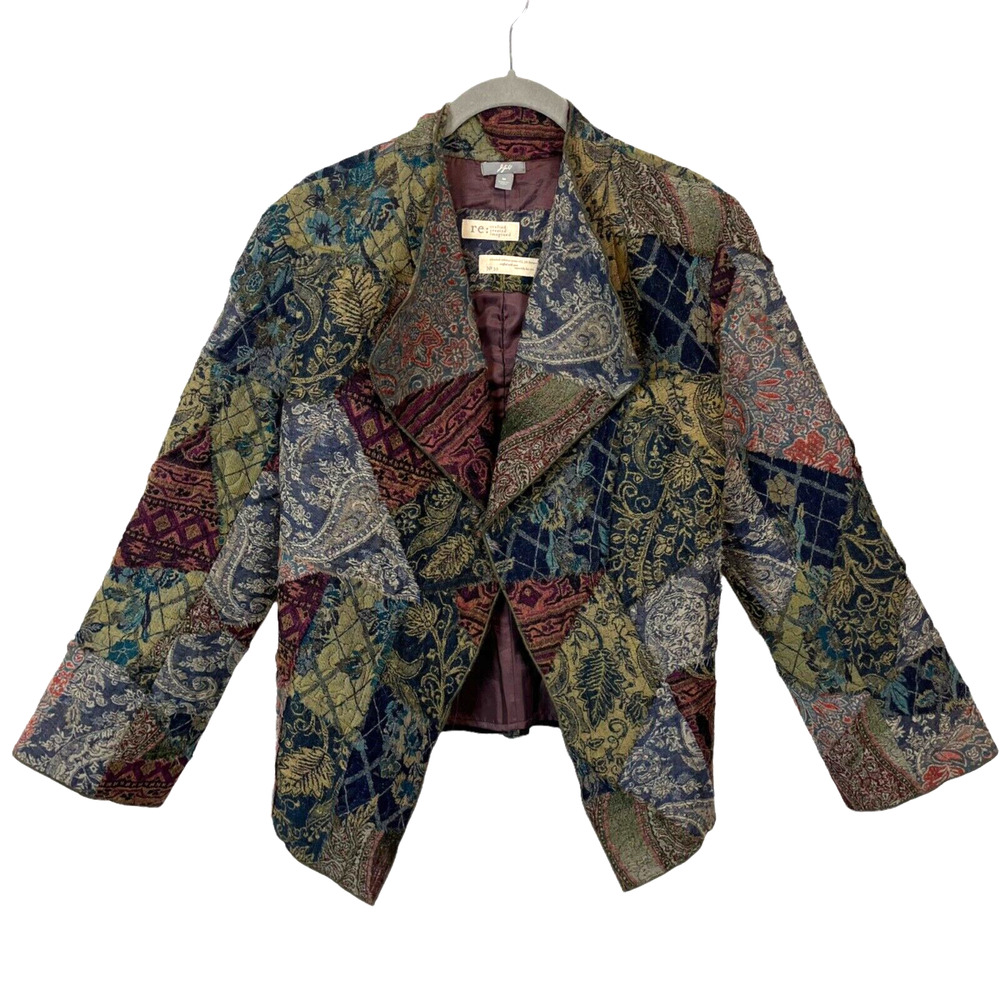 Floral Tapestry Patchwork Jacket J Jill Re: Crafted Womens Limited Wool SZ M
